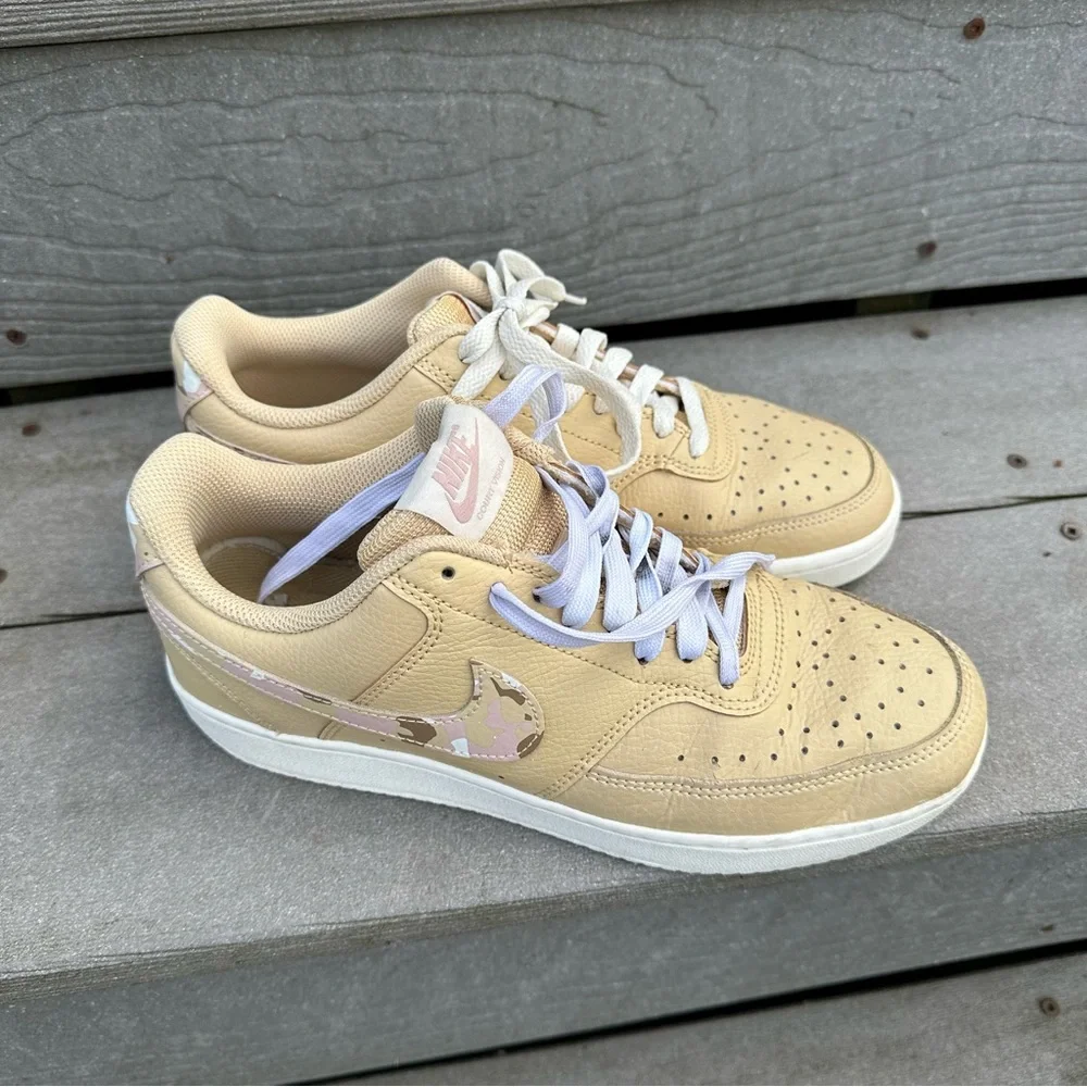 Nike Court Vision Low 'Sesame Camo' Sneakers Tan/Pink Collectible Streetwear